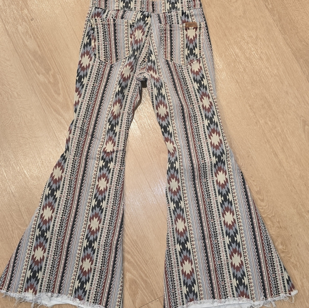 Rock & Roll Denim Girls Bargain Button Bell Bottom Southwestern Stripe Print 8 - Picture 7 of 10